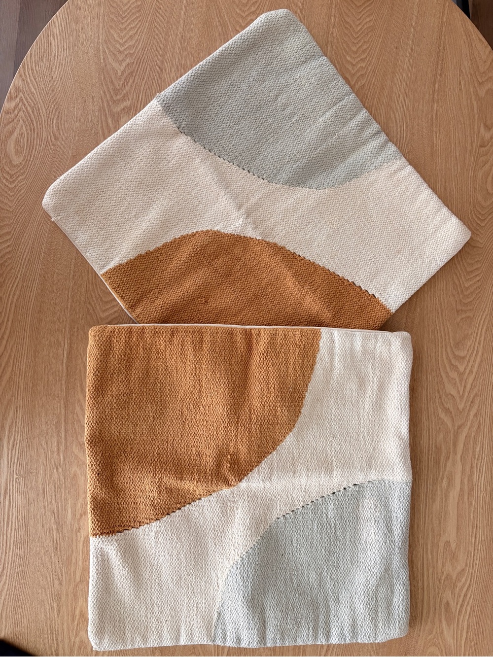 African Made Modern Abstract Knit Throw Pillow Covers in White, Tan & Light Gray